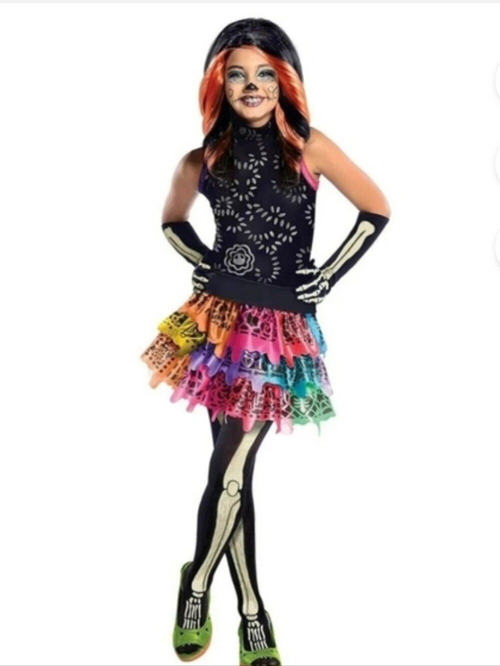 Girls Monster High Skelita Calaveras Costume Size Large  Ome With Dress Only
